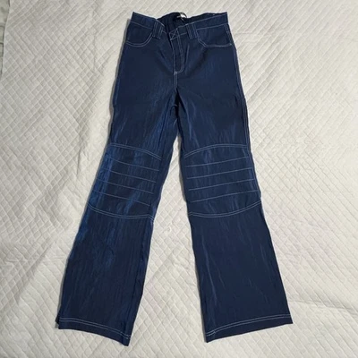 Pantalones de chándal Anthropologie talla 6 Silence & Noise para mujer reflectantes azules pierna ancha Foto 1 de 4