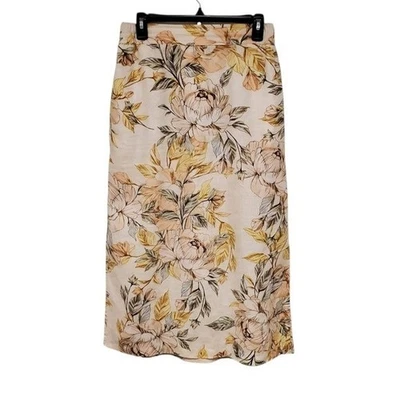 Nicole Miller 100% Linen Floral Midi Skirt Size Small Pocket Preppy Beach - Image 1 of 4