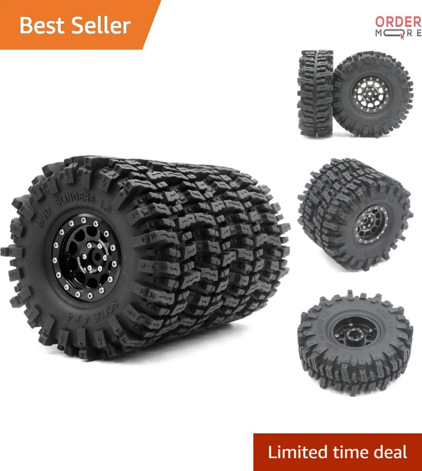 1.9 Beadlock Wheels and Tires Set Soft Sticky Mud Slings for 1/10 RC Crawler - Image 1 of 4