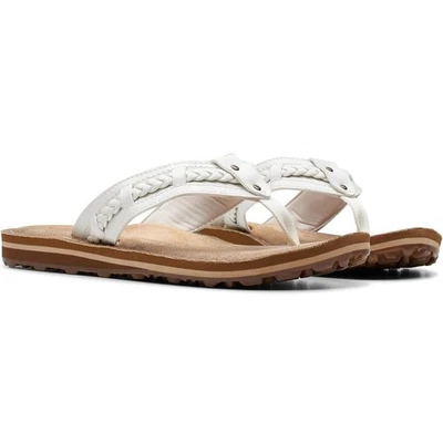 Chanclas Clarks Mujer Fenner Nerice Tanga Plana Talla EE. UU. 9M Cuero Blanco Off Foto 1 de 4