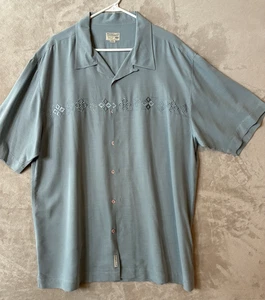HONOLUA Hawaiian Light Blue Men's Shirt SZ 2XL Embroider Detail Collar Hawaii - Picture 1 of 11