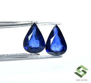 8x6 mm Natural Blue Sapphire Pear Cut Pair 2.10 CTS Calibrated Loose Gemstones - Picture 1 of 8