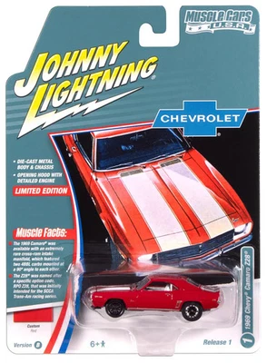Johnny Lightning Muscle Cars 1969 Chevy Camaro Z28 Red with White Stripes 1/64 - Image 1 of 3