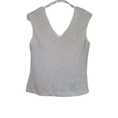 Blusa Xscape By Joanna Chen Talla M Blanco Brillo Sin Mangas Formal (C-97) Foto 1 de 4