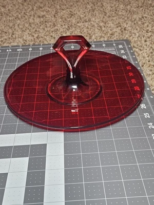 Vintage Large Ruby Red Glass Sandwich Trinket Tray W/Handle Excellent Cond - Image 1 of 4
