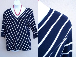 Talbots Plus NEW Navy Blue White Sweater plus size 1x Deep V-neck knit top - Picture 1 of 11