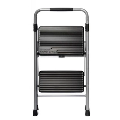 BRANDED NEW Gray & Black 2-Step Steel Large Platform & Foldable Step Stool – Holds up to 225