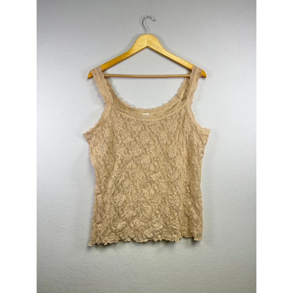 Hanky Panky Lace Camisole Tank Top Size 2X Beige Floral Sheer Layering - Image 1 of 4