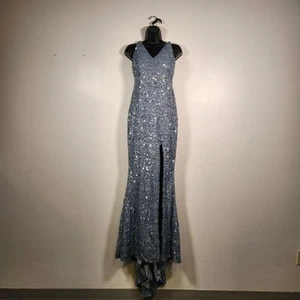 MISS ORD Sequins Mermaid Gown CARTA Womens M Dusty Blue Grey Prom Event Cocktail - Picture 1 of 12