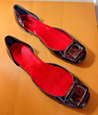 Hollywould черная лакированная кожа плоскостях квадратная пряжка красная стелька ЕС 39,5 Италия - Изображение 1 из 4