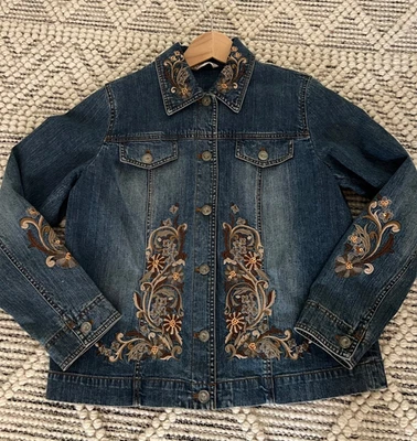 LAURA ASHLEY 牛仔夹克 | 装饰牛仔布,带刺绣和亮片 | 尺寸 S — 第 1/4 张图片