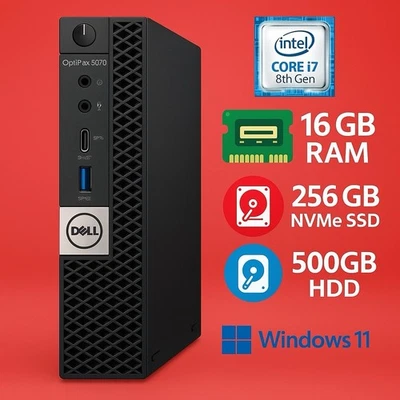 Dell Optiplex 5070 MFF Core i7-8700T 2.4Ghz 16GB RAM 256GB NVMe+500GB HDD W11P - Image 1 of 4