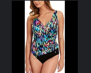 Great Lengths Asymmetrical Swimsuit One Piece Tummy Control Multicolored Size 20 - Picture 1 of 12