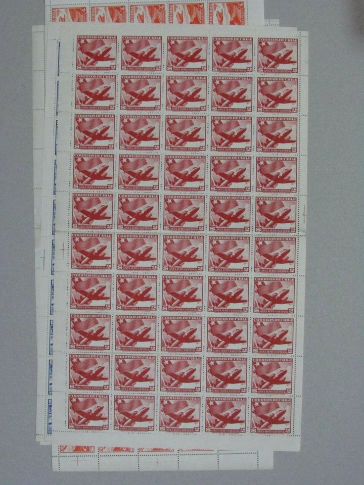 CHILE 1951-55 LAN Airplane 2 pesos red full sheet MNH NO watermark - Image 1 of 1