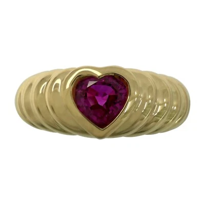Vintage Tiffany & Co. Vivid Pinkish Red Ruby Heart Cut 18k Yellow Gold Band Ring - Image 1 of 4