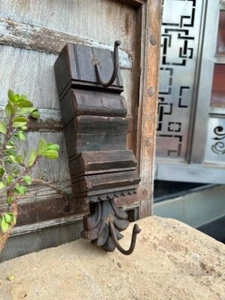 1890's Antique Old Wooden Hand Carved Floral Hanger 2 Hook Bracket Panel - Picture 1 of 13