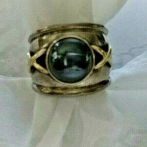 Italian made - Sterling Silver & 14K Hematite Ring - Size 7 Ring (8.8g) - Picture 1 of 5