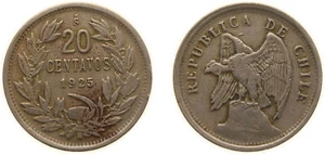 Chile 1925 So 20 Centavos Copper-nickel VF - Picture 1 of 1