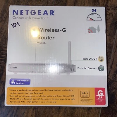 New Netgear WGR614 54Mbps Wireless Wi-Fi Router 802.11b/g Wireless G Brand New  - Image 1 of 4