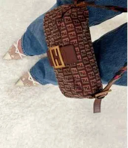 Authentic Fendi Maroon Monogram Bag with Woven Shoulder Strap - Picture 1 of 8