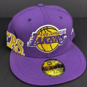NEW ERA 59FIFTY 5950 FITTED HAT LA LOS ANGELES LAKERS CAP SIZE 7-3/8 SIDE SCRIPT - Picture 1 of 5
