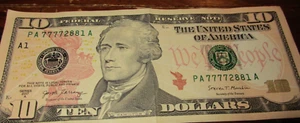 10 $ Dollar Schein - LEADING QUAD 7'S - PA77772881A - SERIE 2017A - KOSTENLOSER VERSAND - Bild 1 von 3
