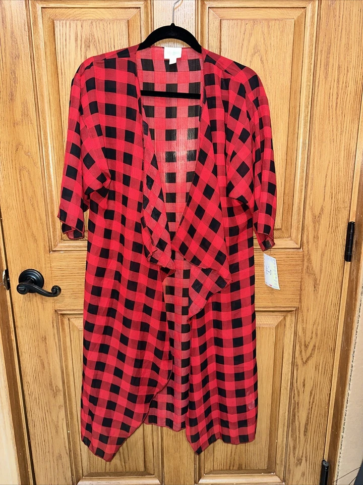 NWT LulaRoe Shirley Kimono Buffalo Plaid Red/black Small/S HTF - Image 1 of 1