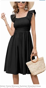 Simier Fariry Womens Summer Smocked Knee Length Travel Casual Dress with Pockets - Picture 1 of 1