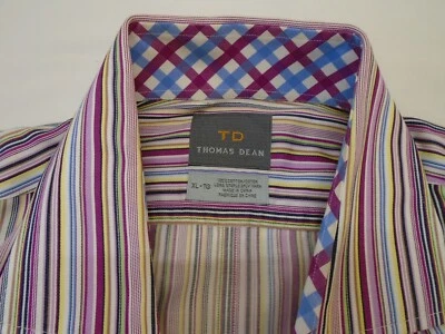 Thomas Dean Men's XL Multi-Color Striped Button Up Shirt French Flip Cuffs - Image 1 of 4