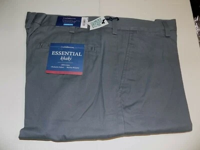 50 X 32 CROFT & BARROW ESSENTIAL FLAT FRONT CLASSIC FIT KHAKIS- GRAY- NWT - Image 1 of 2