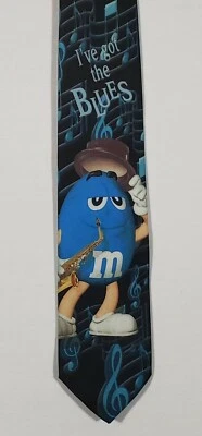 Saxofón vintage azul M&M's corbata "I've Got the Blues" hecho en EE. UU. 100 % poliéster Foto 1 de 4