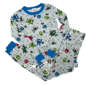 Hanna Andersson Blue Holiday Monster Pajamas Long Johns Candy Cane Gingerbread S - Picture 1 of 4