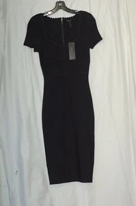 BCBGMAXAZRIA NUEVO Vestido Mujer Pequeño Negro Elastizado Mangas Cortas Cuello Cuadrado Copa - Imagen 1 de 12