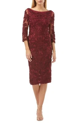 JS COLLECTIONS SOUTACHE CHIFFON COCKTAIL BURGUNDY SHEATH  DRESS sz 2 - Image 1 of 3