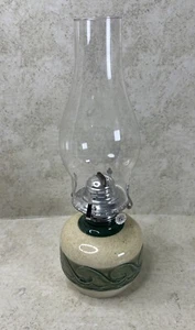 Vintage Light Green & Yellow Oil Lamp With Clear Chimney - Picture 1 of 8