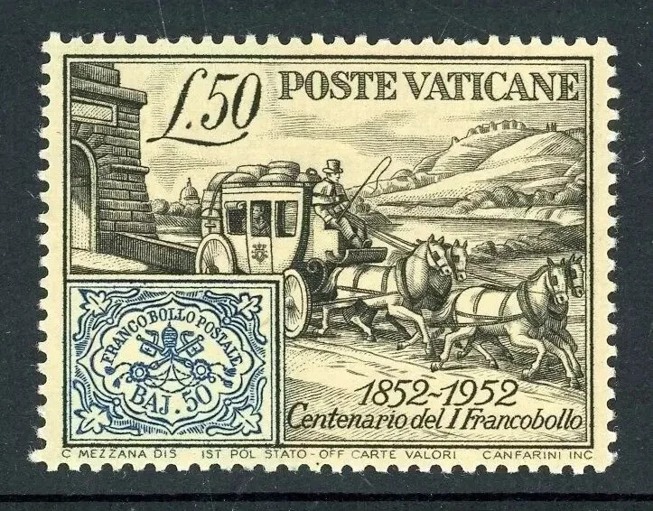 Ватикан #155 первая марка Папского государства, 1952, как новая без наклеек и следов - Изображение 1 из 1