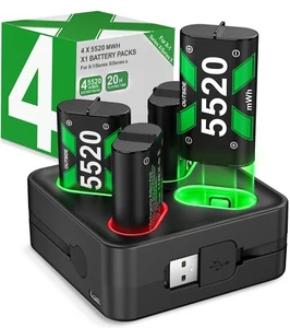 4X5520mWh Rechargeable Battery +Charger Dock for Xbox One/Series X|S Controller - Picture 1 of 7