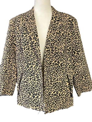 Dressbarn Blazer женщин XL коричневый черный леопард печать открытый передний с подкладкой куртка - Изображение 1 из 4