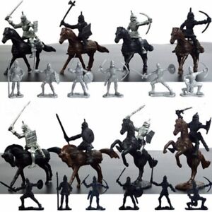 28PCS Medieval Knights Warriors Horses mini Soldiers Figures Model /set 