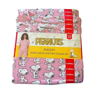 Peanuts Damen Größe XS Schlafanzug Snoopy 2-teiliges Set Kurzarm Shirt und Hose - Bild 1 von 10