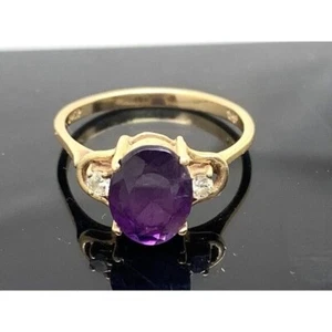 Anillo de cóctel de diamantes con piedras preciosas moradas de oro amarillo de 14 k para mujer talla 6,5 - Imagen 1 de 14