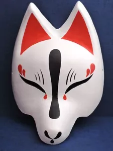 Komendo Half Fox Mask Shirayoi Kitsune Handmade Painted Japan Party Cosplay - Picture 1 of 6