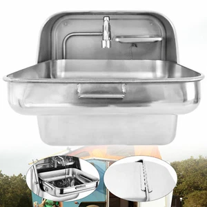 Wall Mounted Folding Sink with Lid, Caravan Boat RV Camper 304 Stainless Steel - Picture 1 of 8