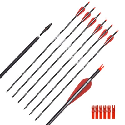 30" Carbon Hunting Practice Arrows Removable Tips for Compound Recurve Bow 6PCS - Image 1 of 4