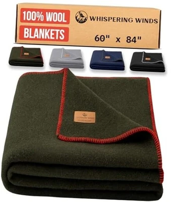 Manta 100% Lana - Premium Ultra Suave, Gruesa, Cálida, Grande 60"x Verde Militar Foto 1 de 4