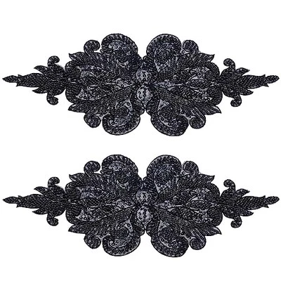  2PCS Bead Embroidery Lace Appliques Flower Pattern Polyester Patches Beaded  - Изображение 1 из 4