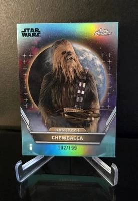 #'ed/199 🔥 CHEWBACCA SP Topps Chrome 星球大战超空间 Aqua 折射器 #95 — 第 1/2 张图片