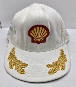 Vintage weiß Shell Öl Benzin Trucker Mütze Retro Druckknopflasche Kappe Netz Blattgold - Bild 1 von 8