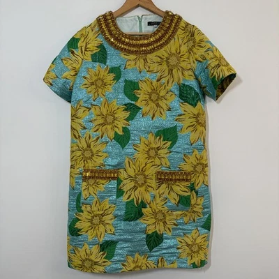 Andrew Gn Women's Blue Sunflower Dress Gem Stones Rare Size 44 *FLAWED* - Image 1 of 4