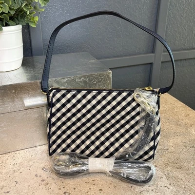 Bandolera clásica Talbots azul marino blanco a cuadros lino cuero Preppy Academia nueva con etiquetas Foto 1 de 4